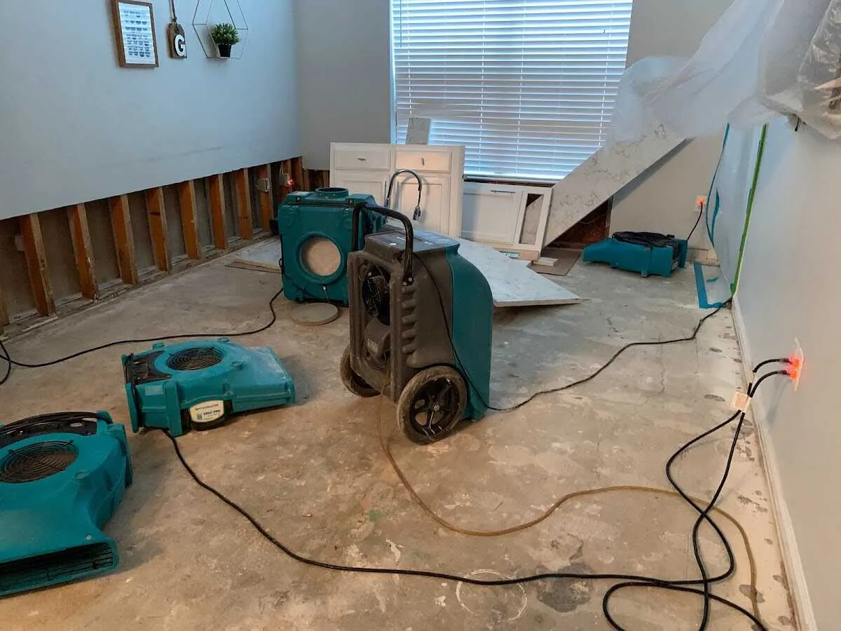Dehumidifier in flood-cut room for Water Damage Restoration in Miamisburg